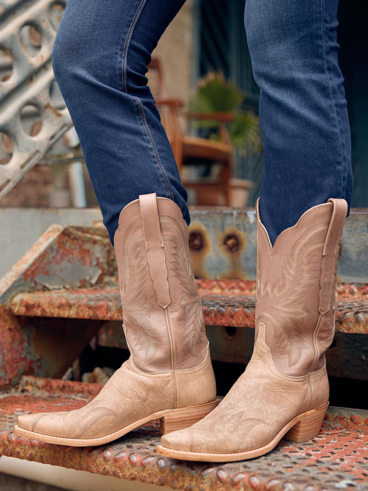 Contrast Tan And Brown Snip-Toe Classic Embroidery Wide Mid Calf Cowgirl Boots