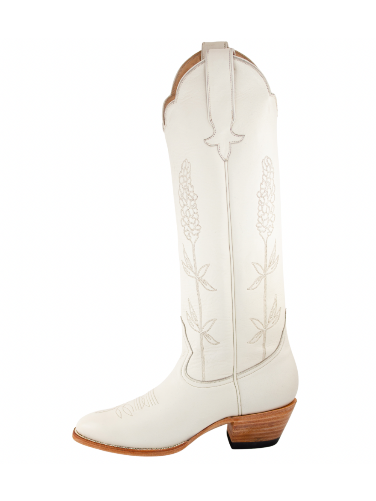 Almond-Toe Ear-Of-Rice Embroidery Wide Calf Knee High Cowgirl Boots - Ivory