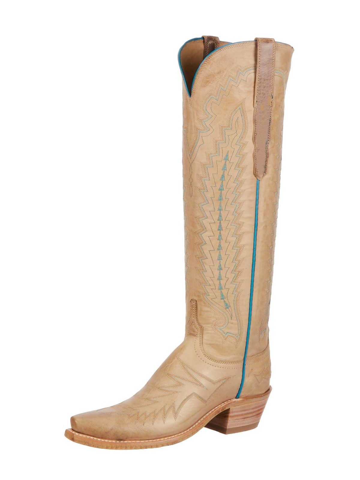 Bone Snip-Toe Embroidery Wide Calf Tall Knee High Cowgirl Boots