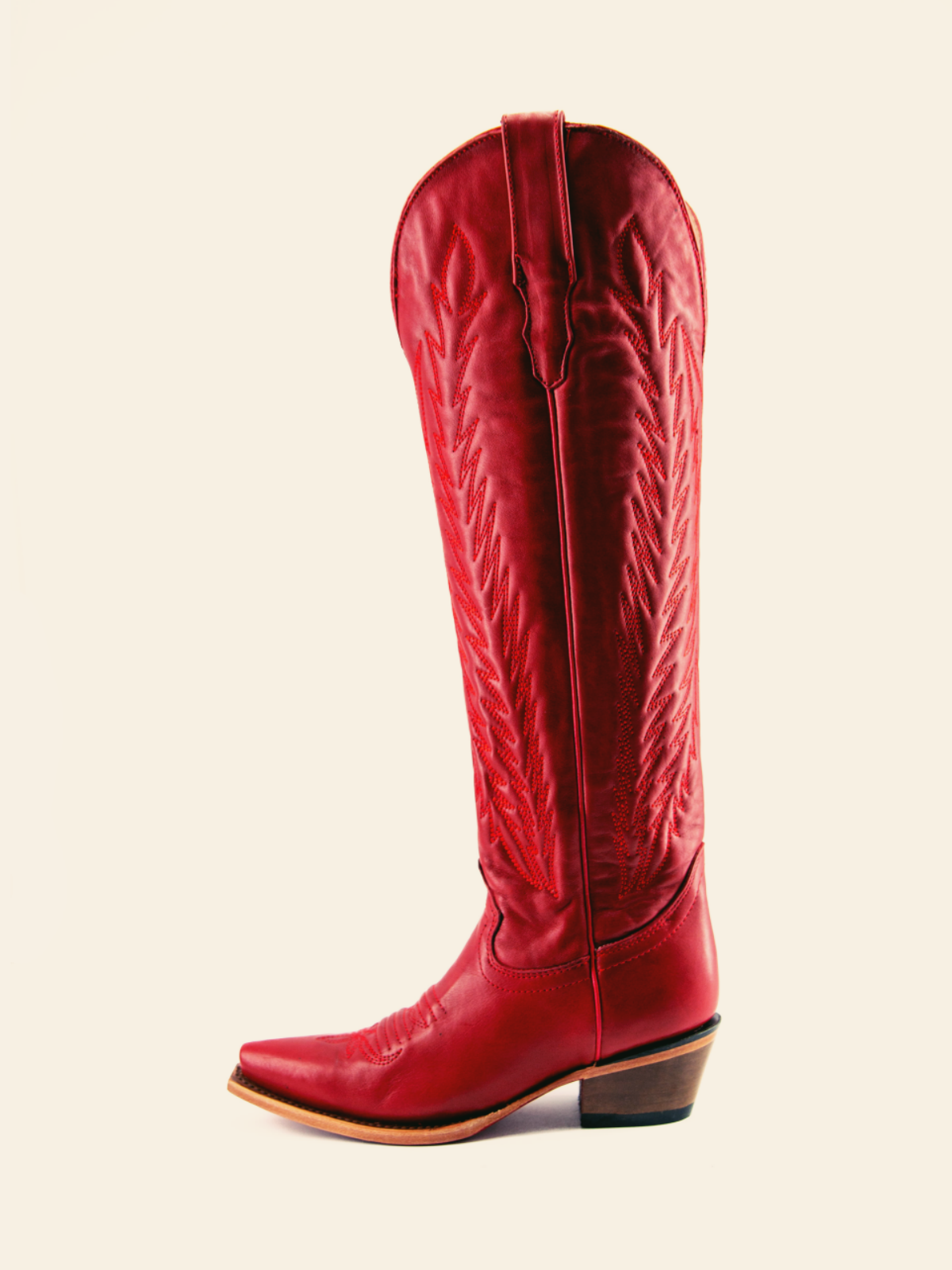 Red Embroidery Snip-Toe Half Zip Cowgirl Mid Calf Western Tall Boots