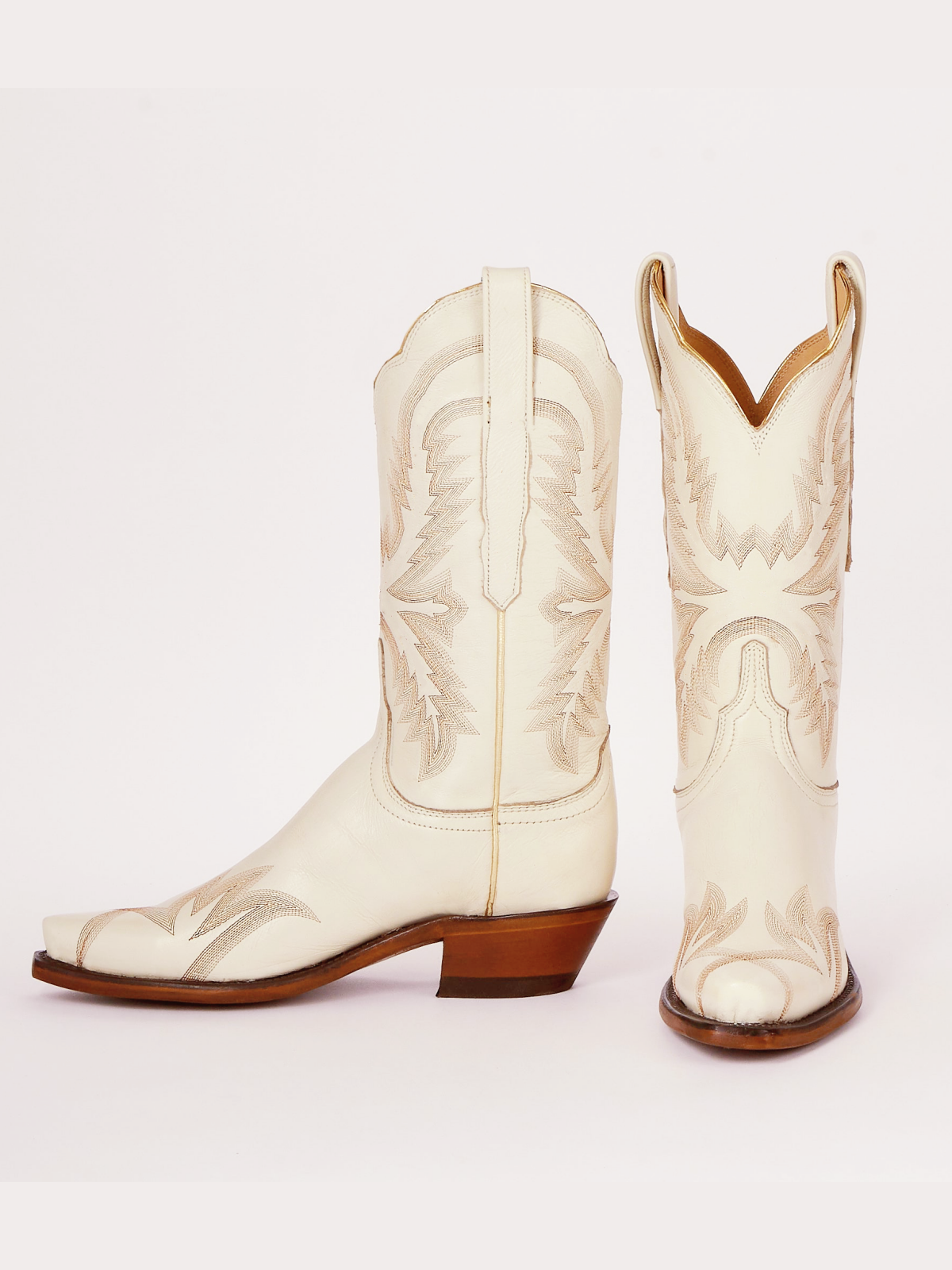 Cream Embroidery Snip-Toe Wide Mid Calf Western Boots Cowgirl Tall Boots