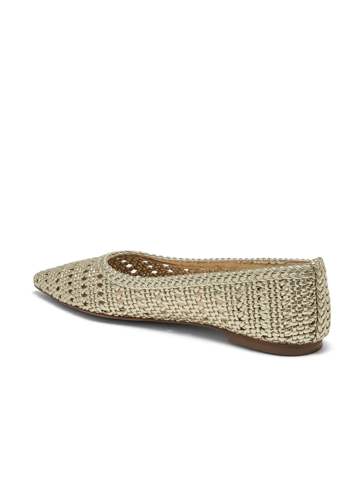 Metallic Gold Woven Vegan Leather Pointed-Toe Slip-On Chic Flats