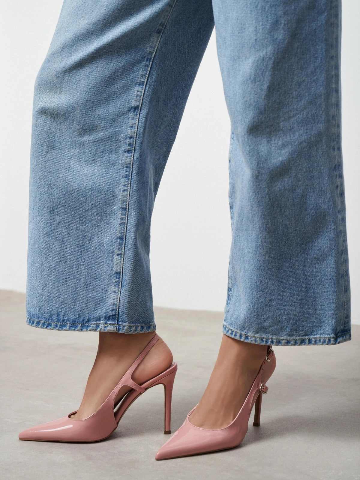 Patent Leather Pointed-Toe Buckle Back Strap Chic High Heels - Rose Pink