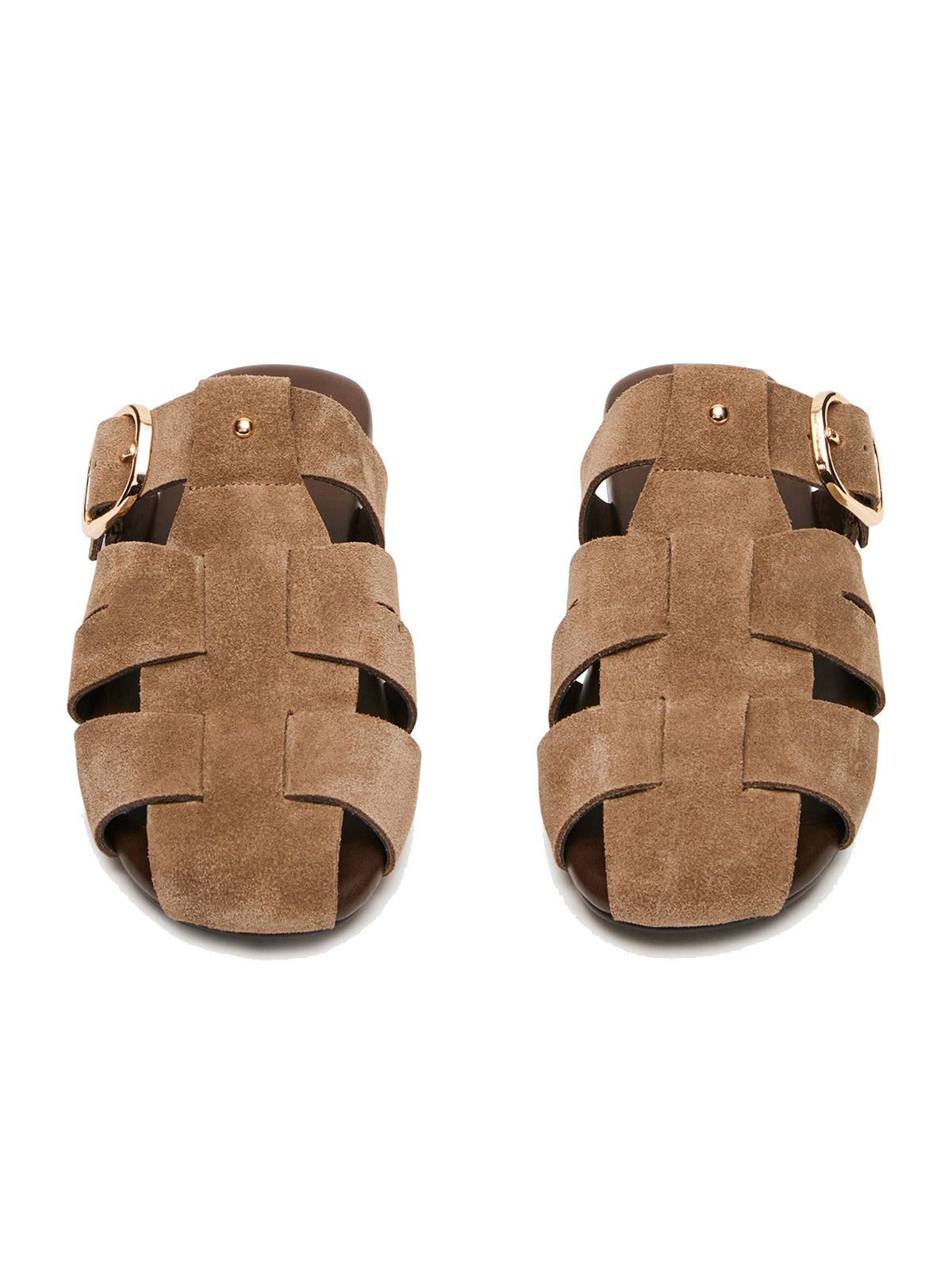 Taupe Faux Suede Round-Toe Caged Design Mules Flats