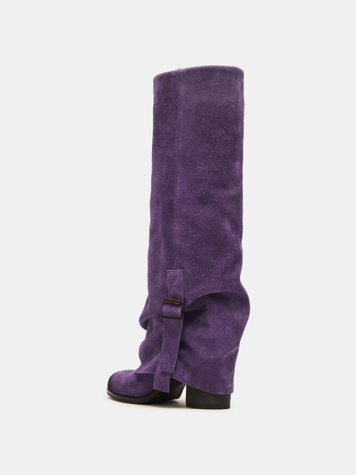Lavender Faux Suede Round-Toe Fold-Over Adjustable Buckle Knee High Cowgirl Boots