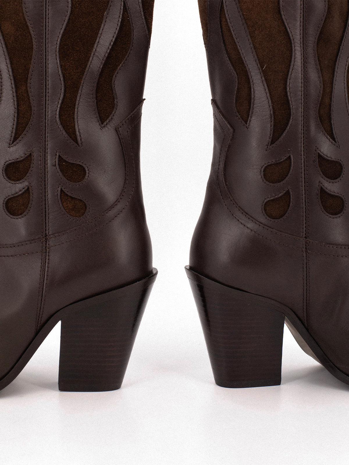 Dark Brown Pointed-Toe Inlays Knee High Tall Wide Calf Cowgirl Boots