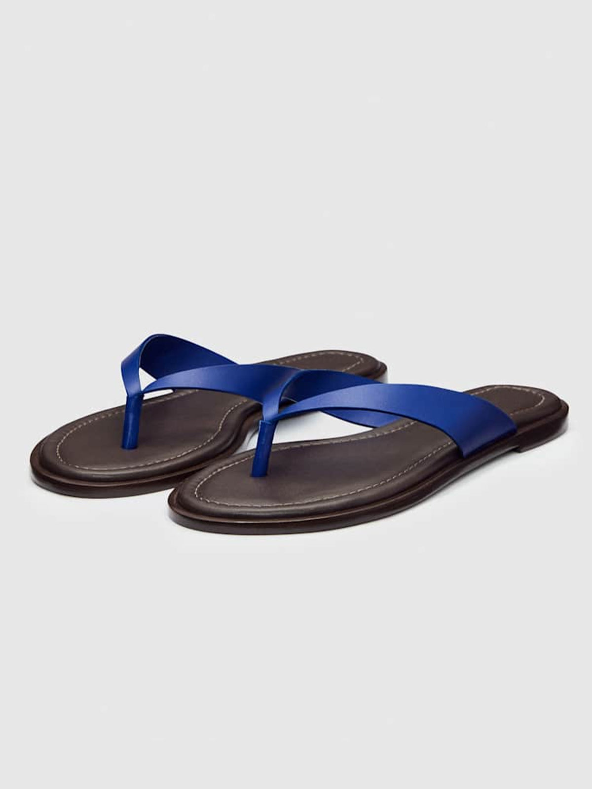 Dark Blue Round-Toe Flip-Flop Slip-On Flats Sandals
