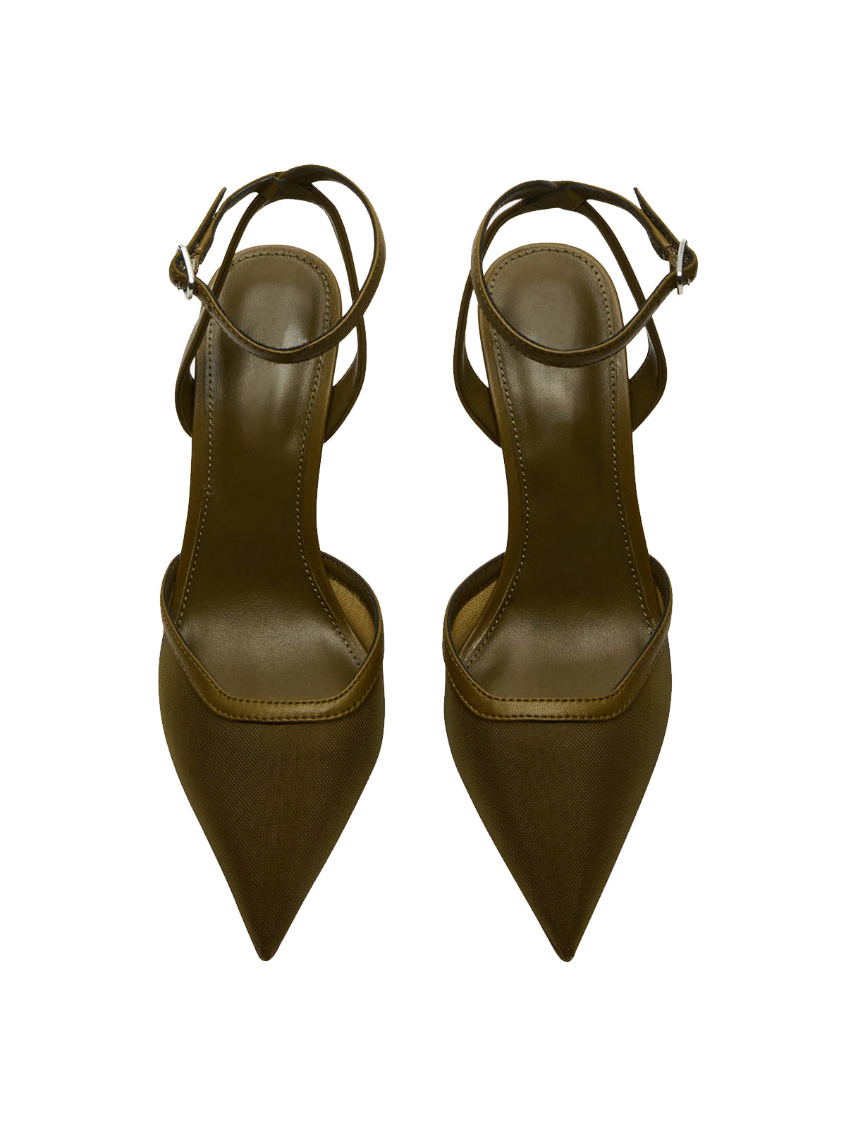 Mesh Pointed-Toe Ankle Strap Pumps High Heels - Brown