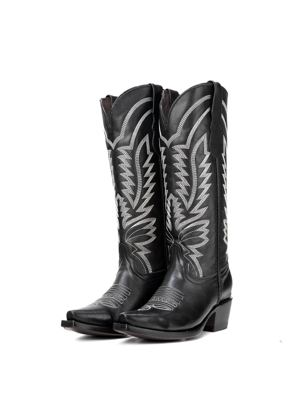 Black Snip-Toe Western Classic Embroidery Mid Calf Cowgirl Boots