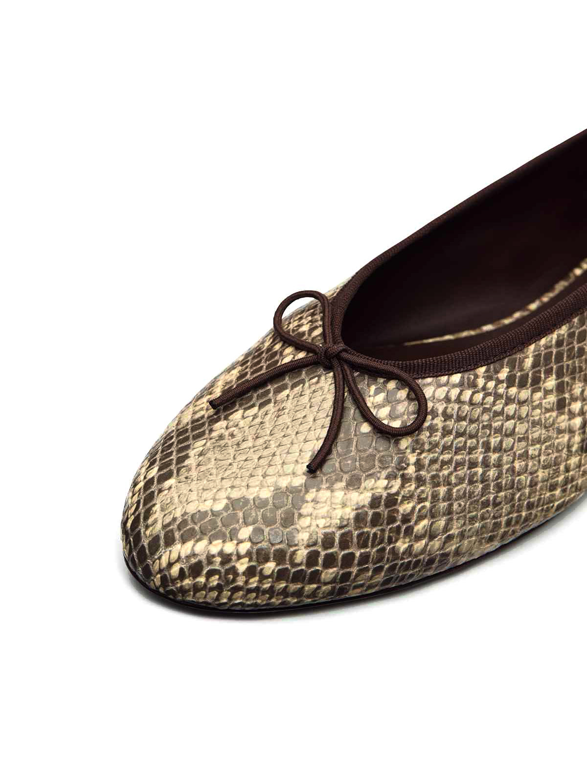 Snakeskin Round-Toe Slip-On Front Classic Bow Ballet Flats