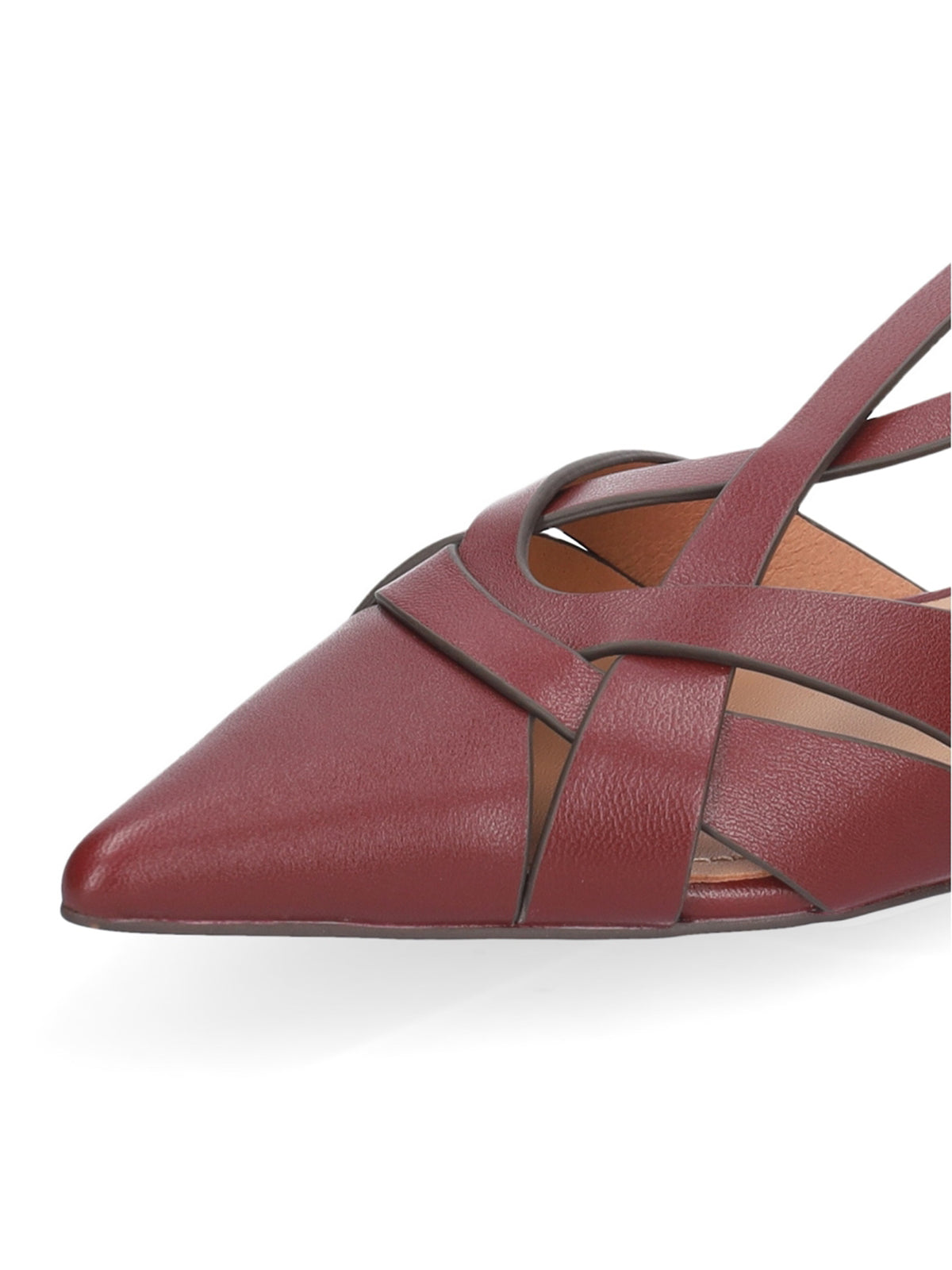 Burgundy Pointed-Toe Crossed Back Strap Chic Flats