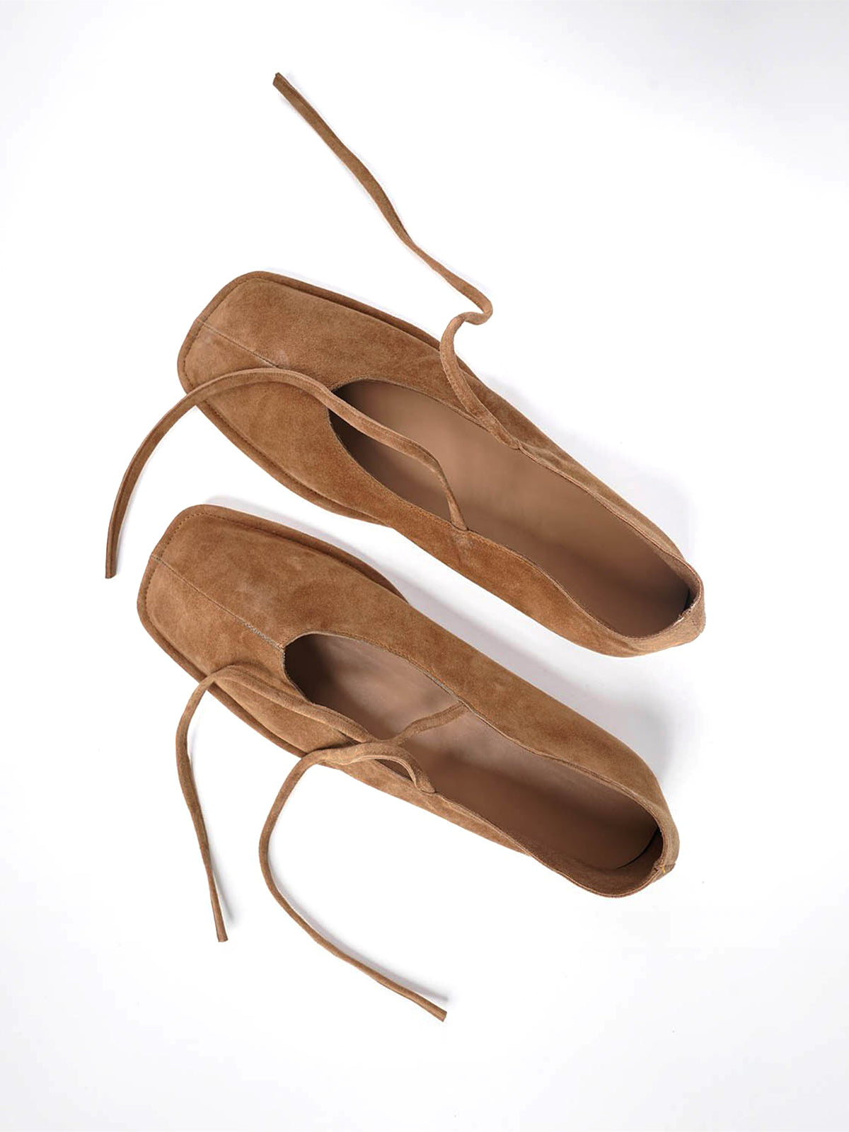 Tan Faux Suede Square-Toe Middle Strap Slip-On Chic Flats