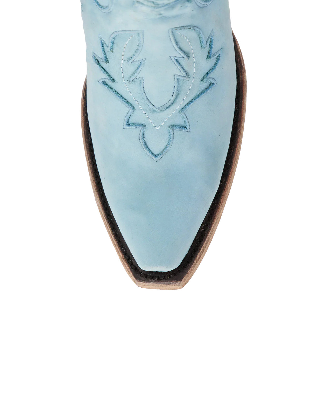 Half-Zip Snip-Toe Embroidery And Inlay Back Lace-Up Knee High Cowgirl Boots - Powder Blue