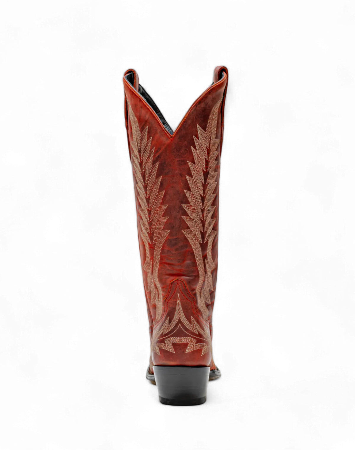 Distressed Red Snip-Toe Wide Calf Embroidery Knee High Cowgirl Boots