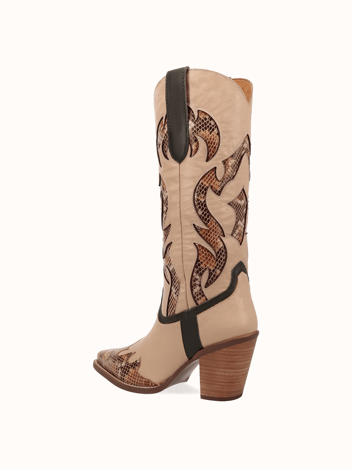 Contrast Sand And Snakeskin Pattern Snip-Toe Mid Calf Cowgirl Boots