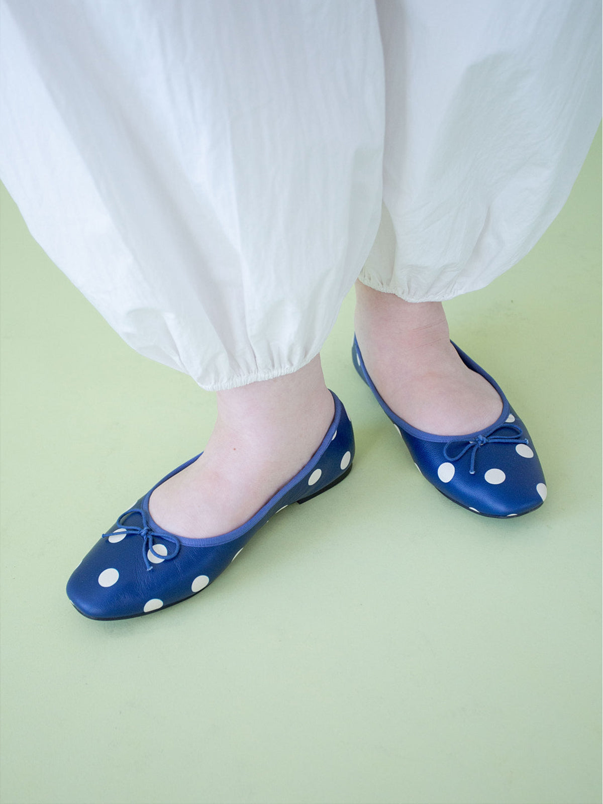 Blue Square-Toe Chic Front Bow Classic Slip-On Ballet Flats