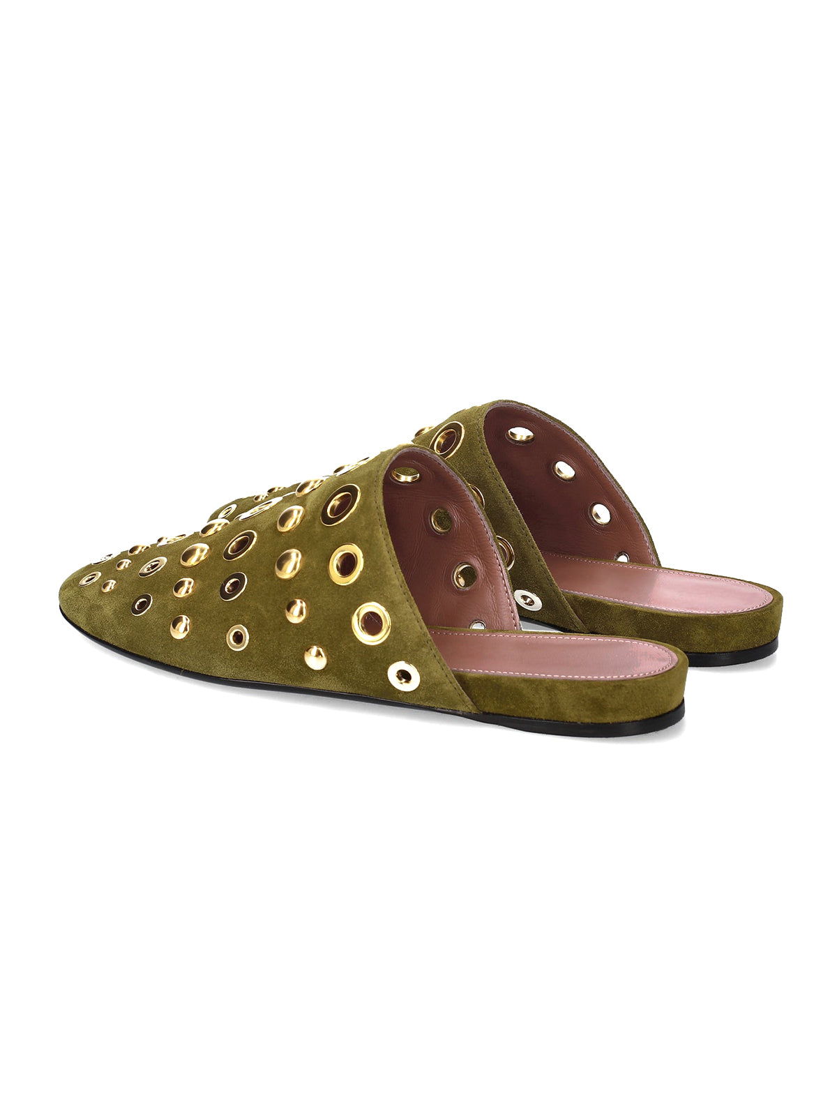 Brown Faux Suede Round-Toe Eyelets And Studs Loafers Flats