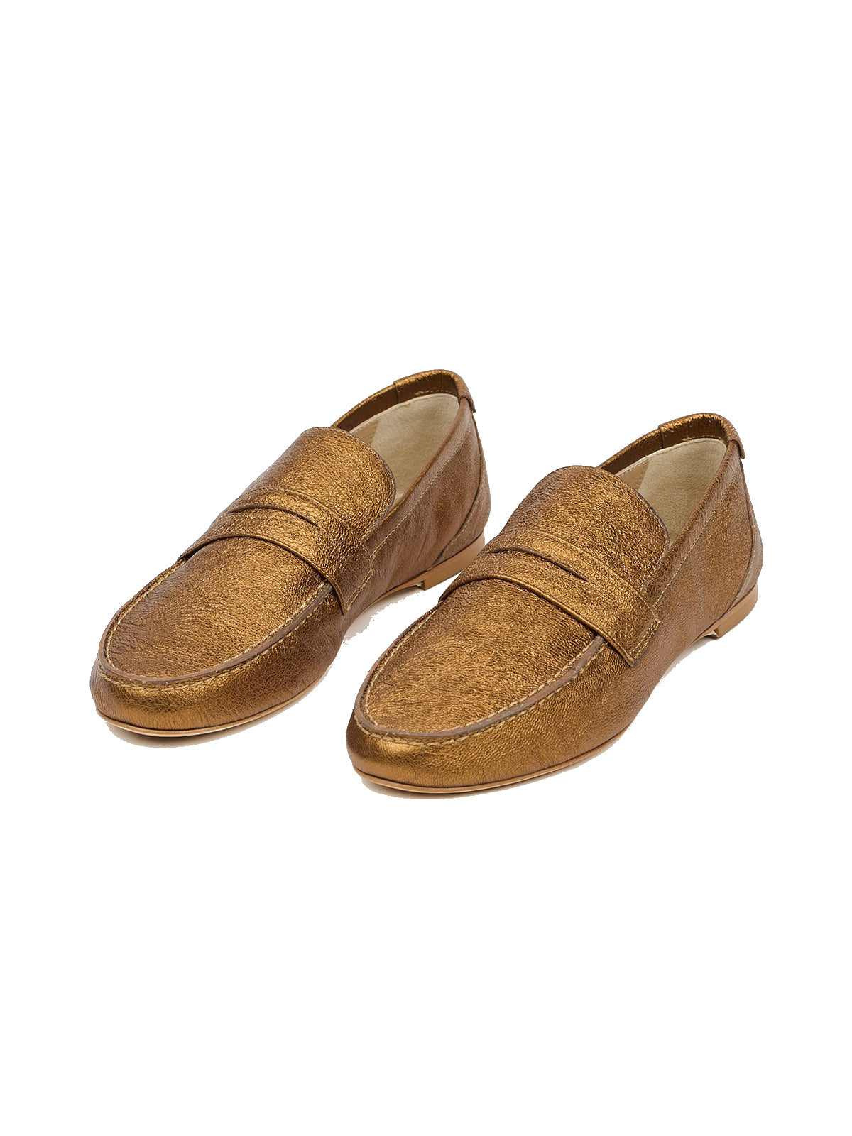 Round-Toe Slip-On Chic Loafers Flats - Metallic Bronze
