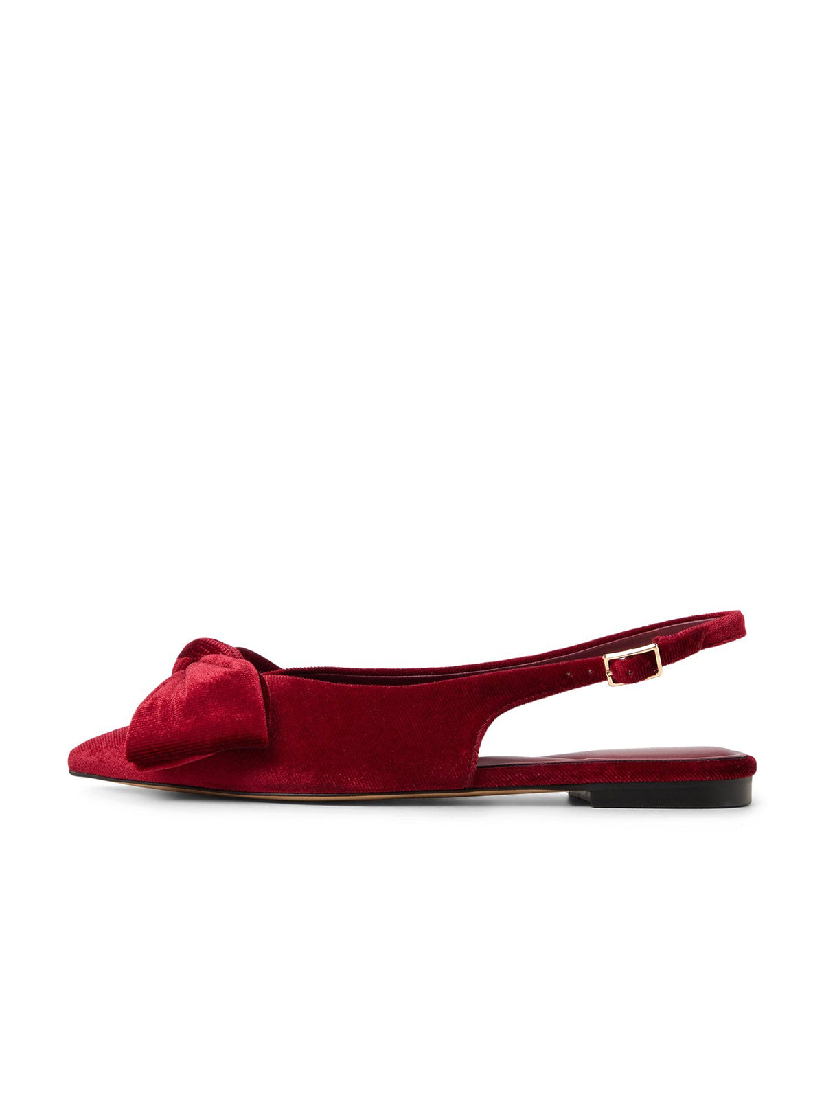 Red Velvet Pointed-Toe Front Big Bow Slingback Flats