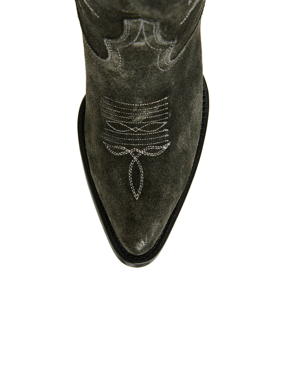 Faux Suede Wings Embroidery Pointed-Toe Mid Calf Cowgirl Boots - Charcoal