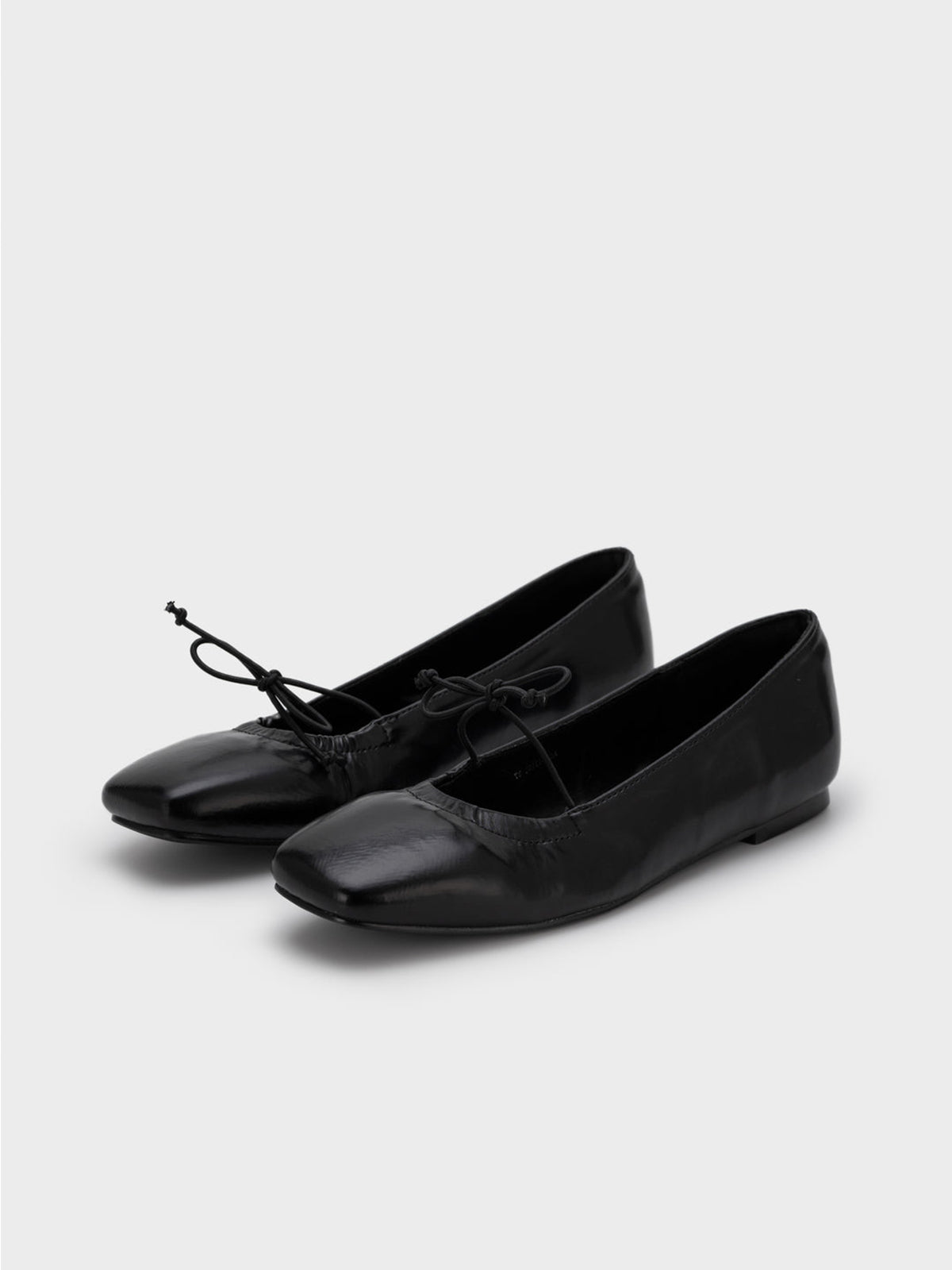 Black Square-Toe Slip-On Flats With Bow