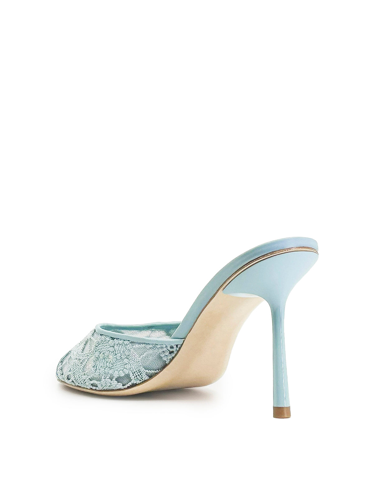Blue Lace Mesh Round-Toe Slip-On High Heels