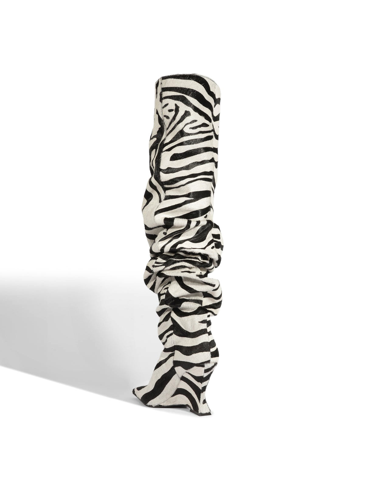 Zebra Pointed-Toe Slouch Wide Calf Knee High Tall Boots For Women
