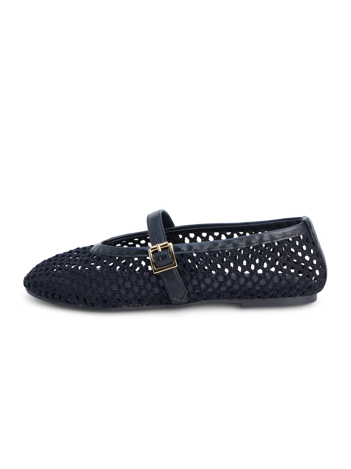 Black Grass Woven Round-Toe Buckle Mary Jane Chic Flats