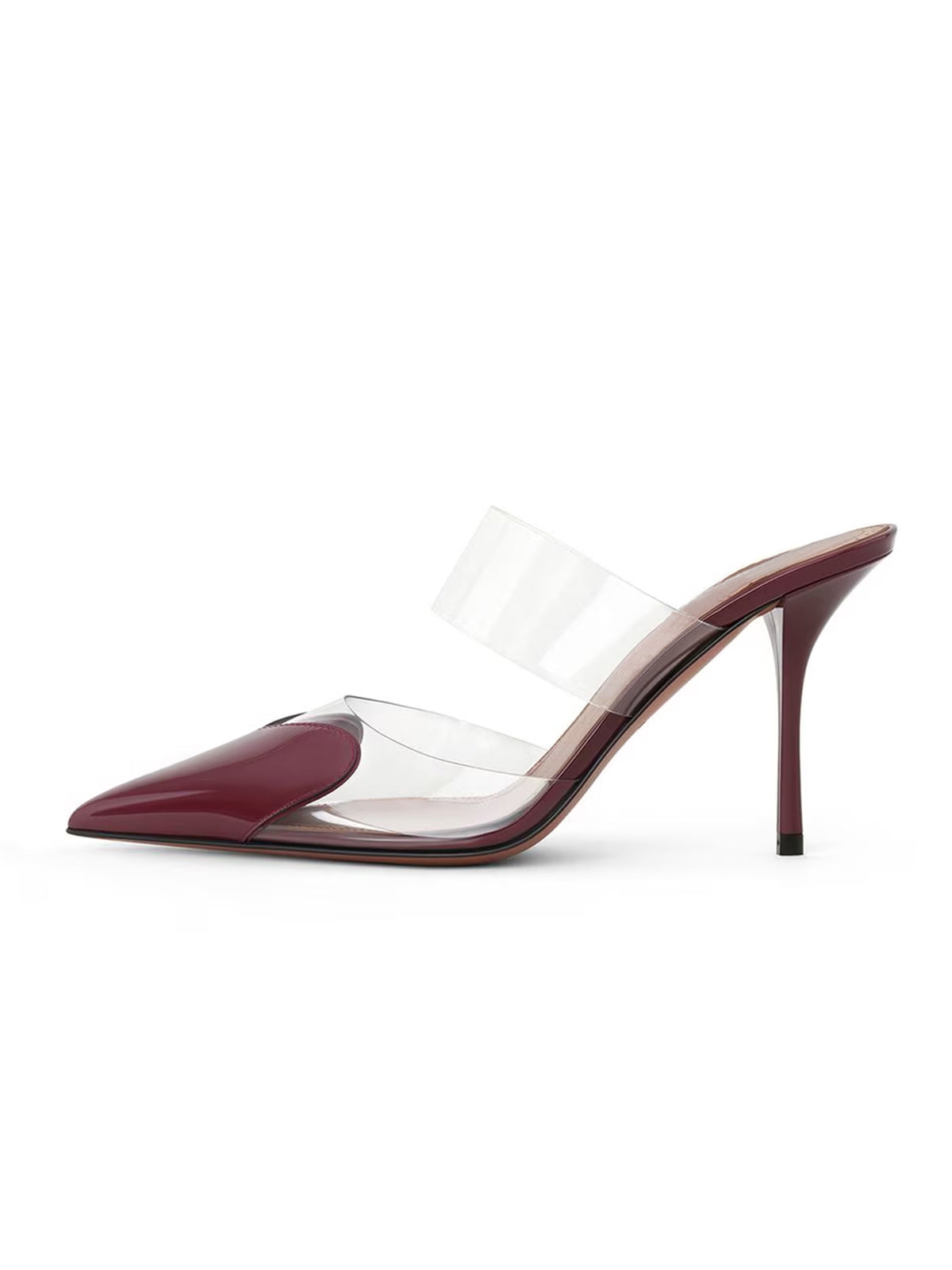 Patent Burgundy And TPU Transparent Film Pointed-Toe Slip-On High Heels