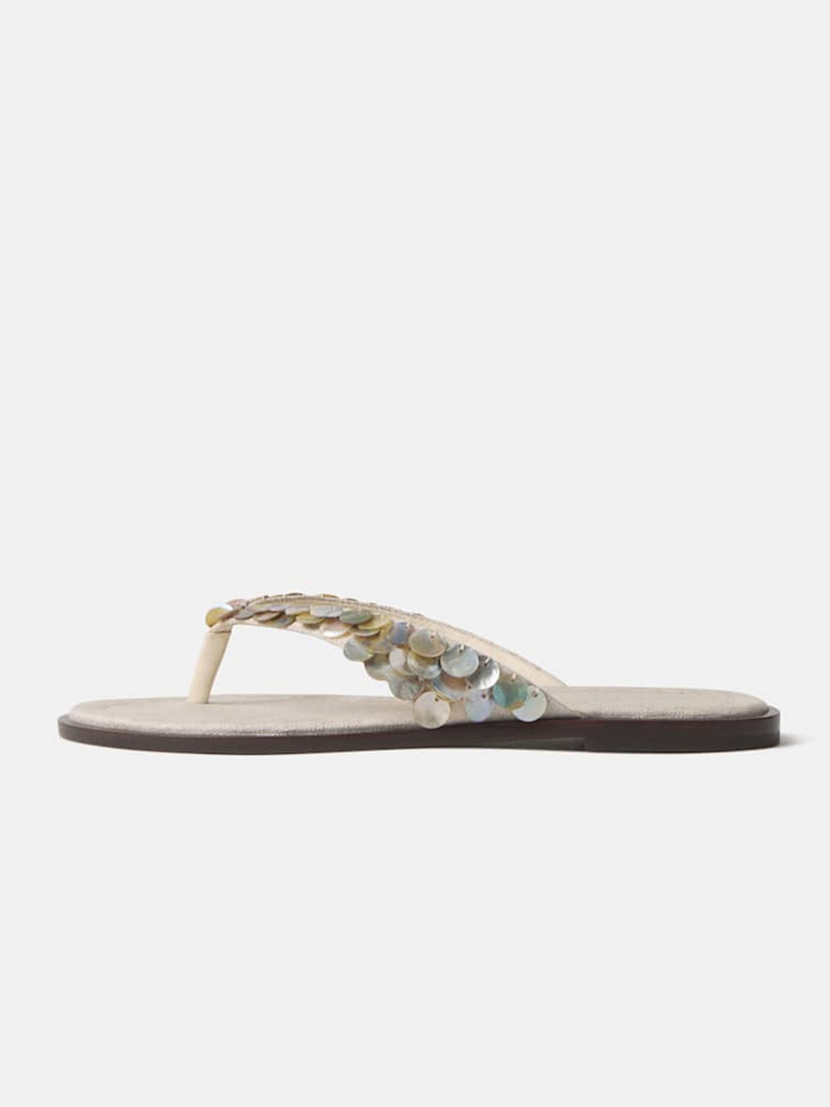 Silver Canvas Round-Toe Flip-Flop Slip-On Flats Sandals
