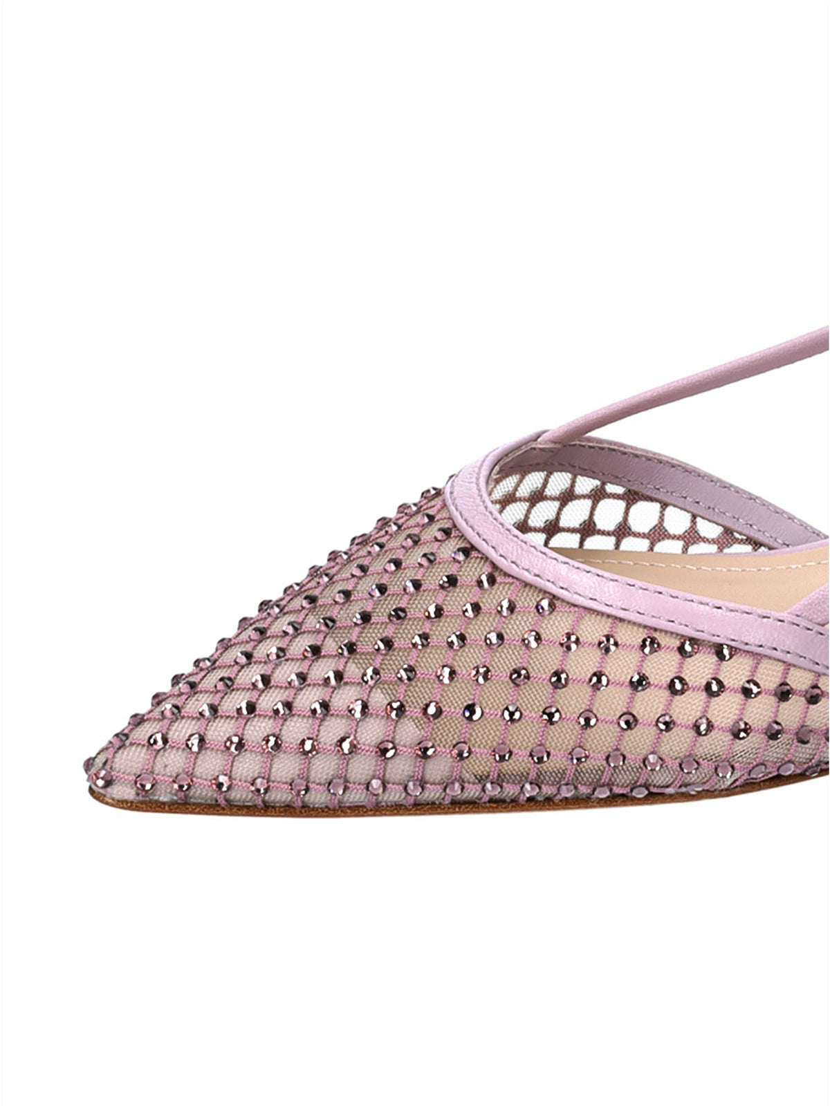 Cream Mesh Pointed-Toe Full Rhinestones Slingback Flats