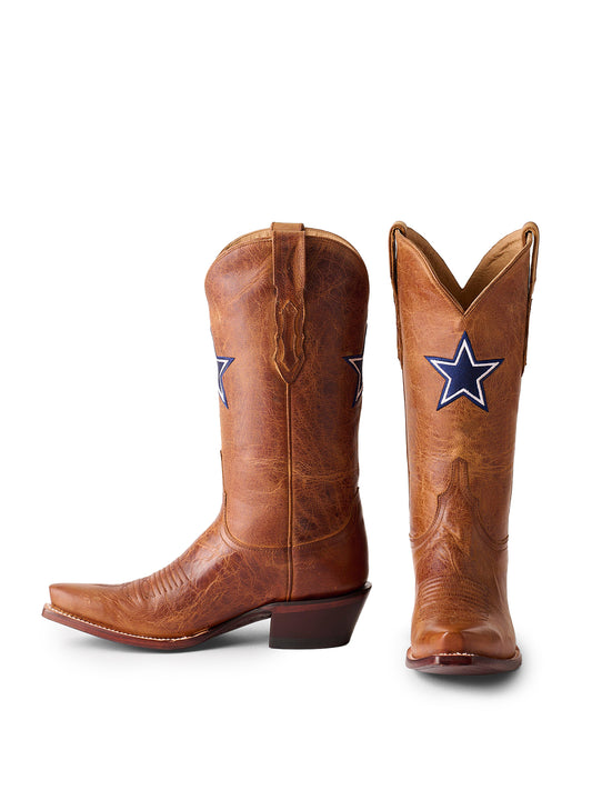 Distressed Brown Snip-Toe Star Embroidery Mid Calf Cowboy Boots For Women