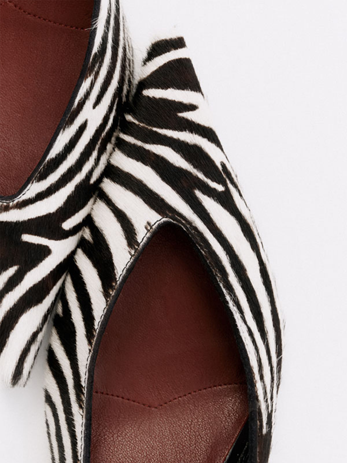 Zebra Print Pony Hair Vegan Leather Pointed-Toe Back Strap Kitten Heels