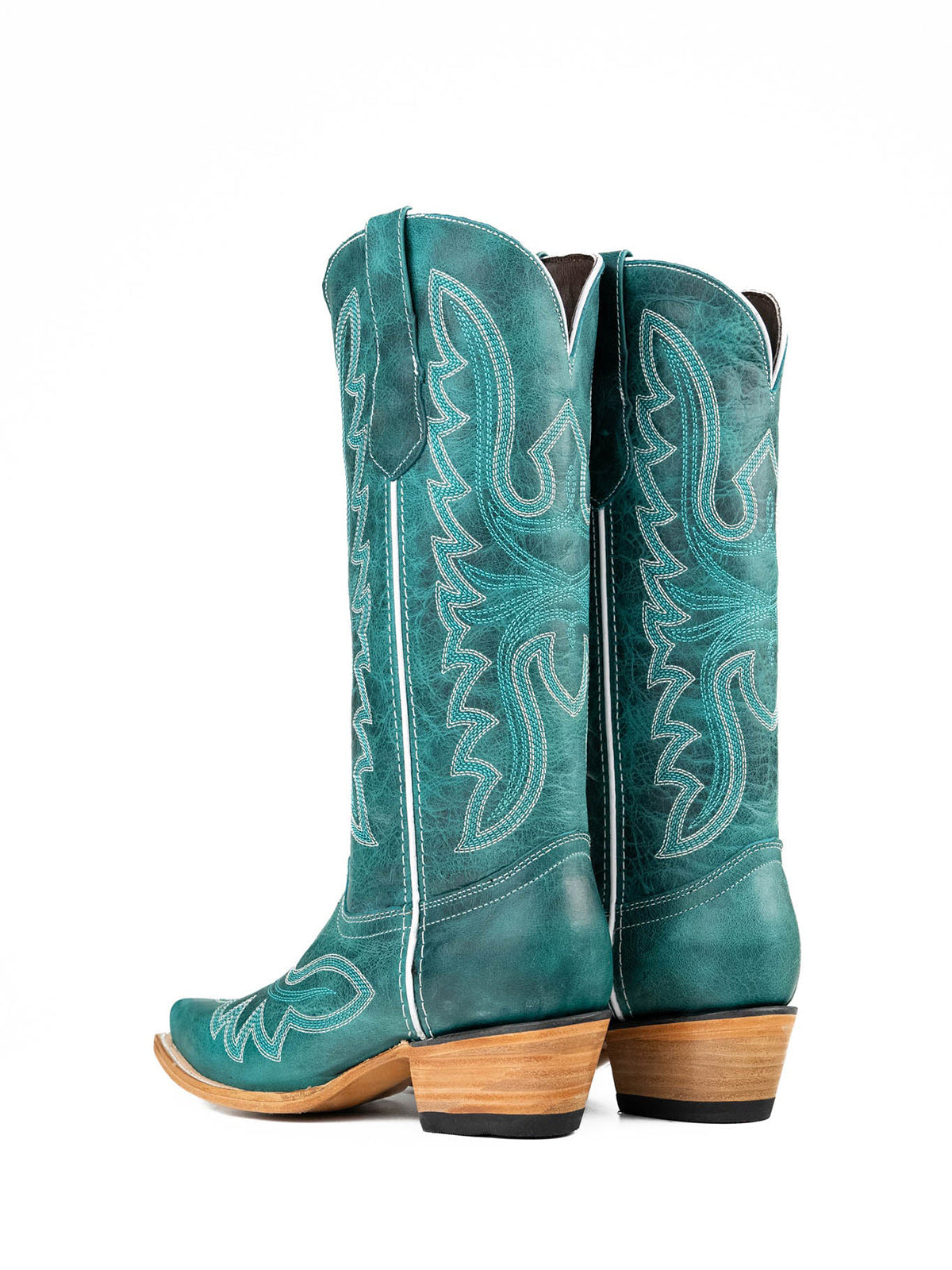 Distressed Turquoise Snip-Toe Classic Embroidery Mid Calf Cowgirl Boots
