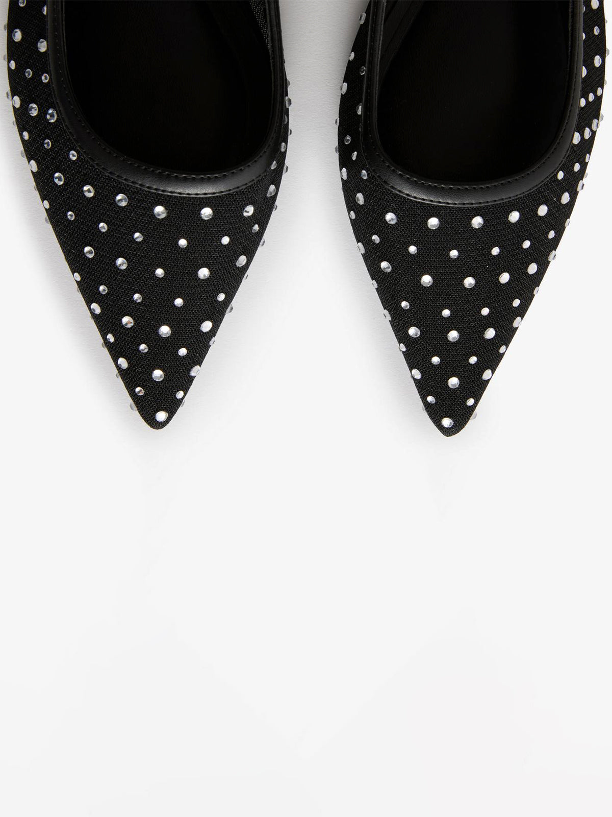 Black Mesh Rhinestone Pointed-Toe Slingback Flats