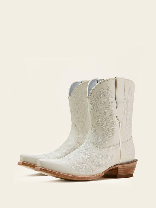 Full-Zip Snip-Toe Mid Calf Embroidery Cowgirl Boots - Gray