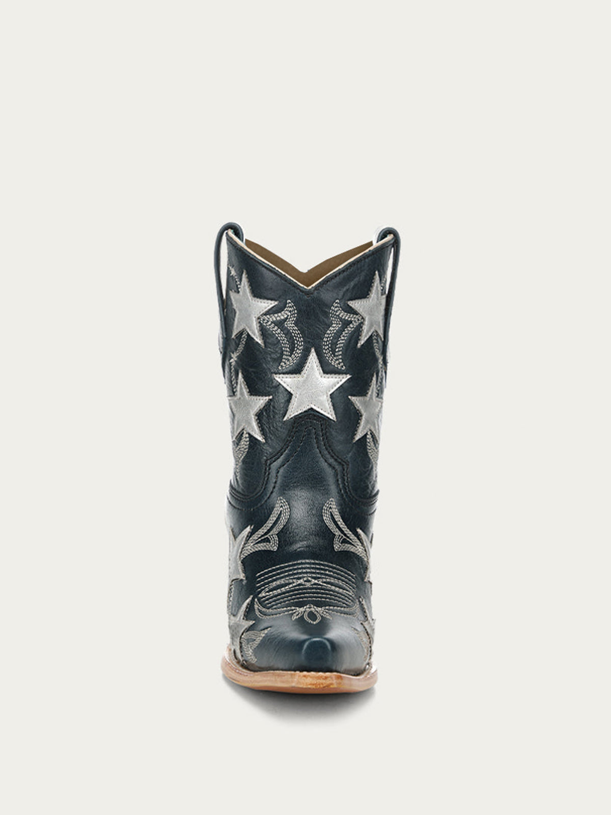 Navy Snip-Toe Star Inlay With Embroidery Ankle Cowgirl Boots