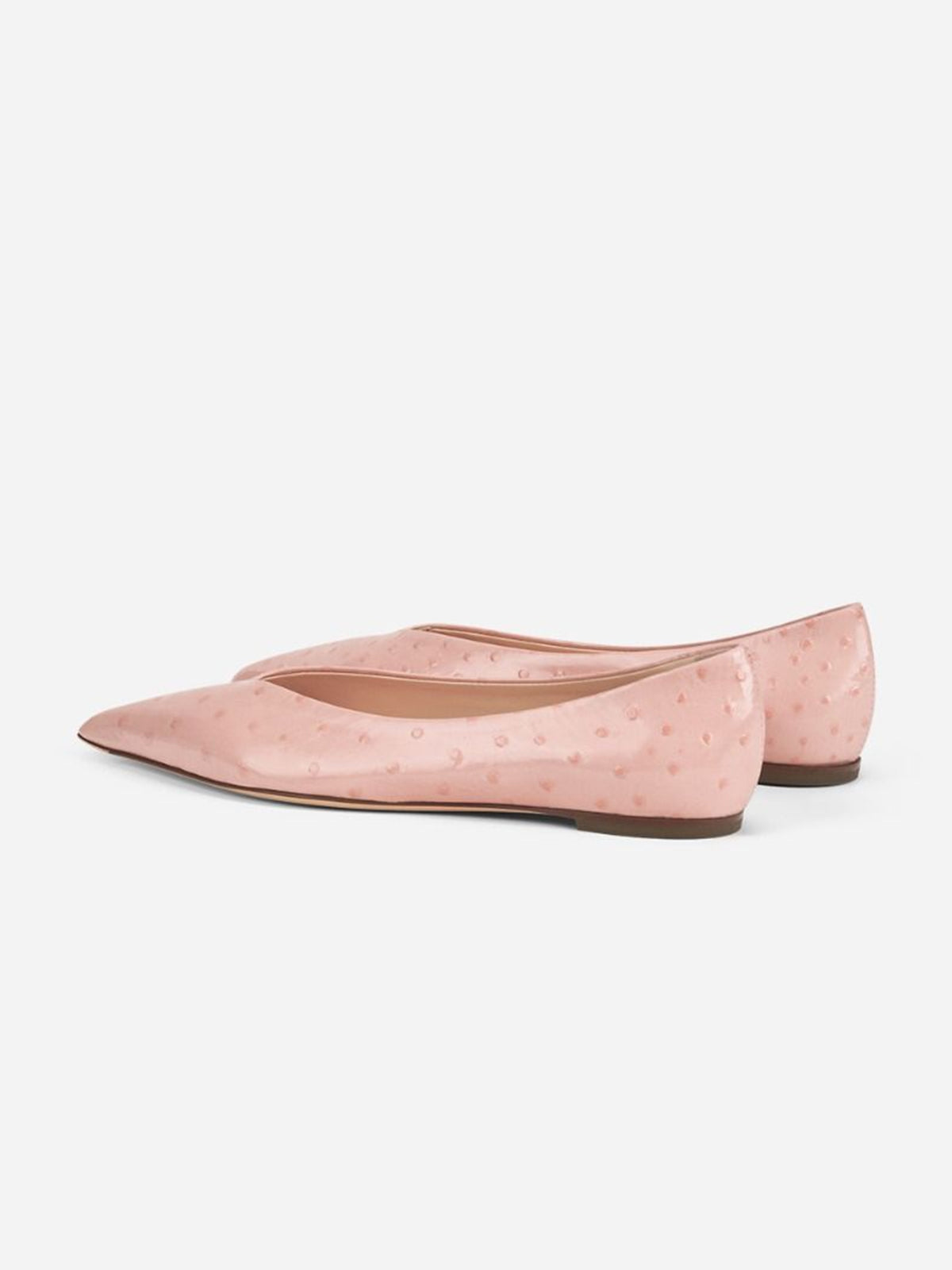 Pink Ostrich Pattern Pointed-Toe Slip-On Ballet Flats