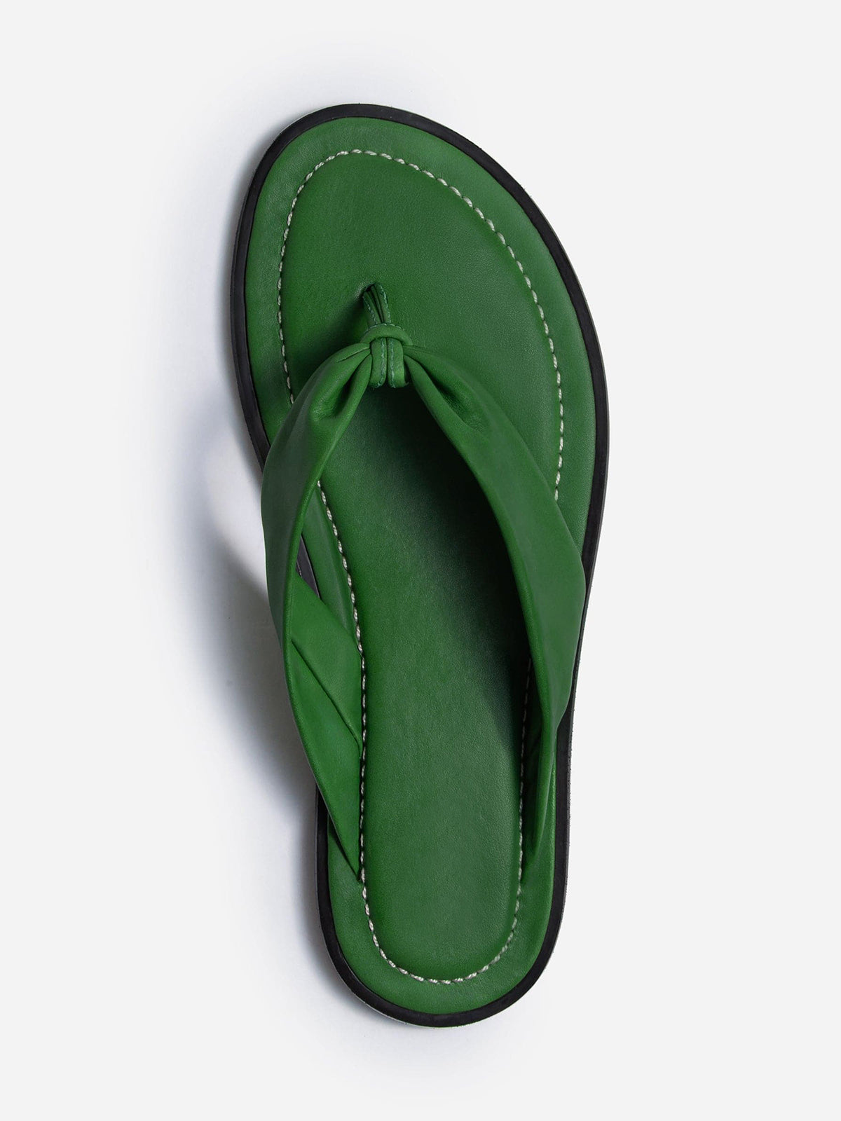 Green Round-Toe Strap Flip-Flop Flats