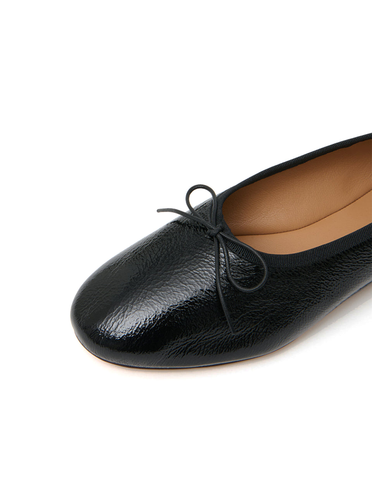 Patent Black Round-Toe Front Chic Bow Slip-On Ballet Flats