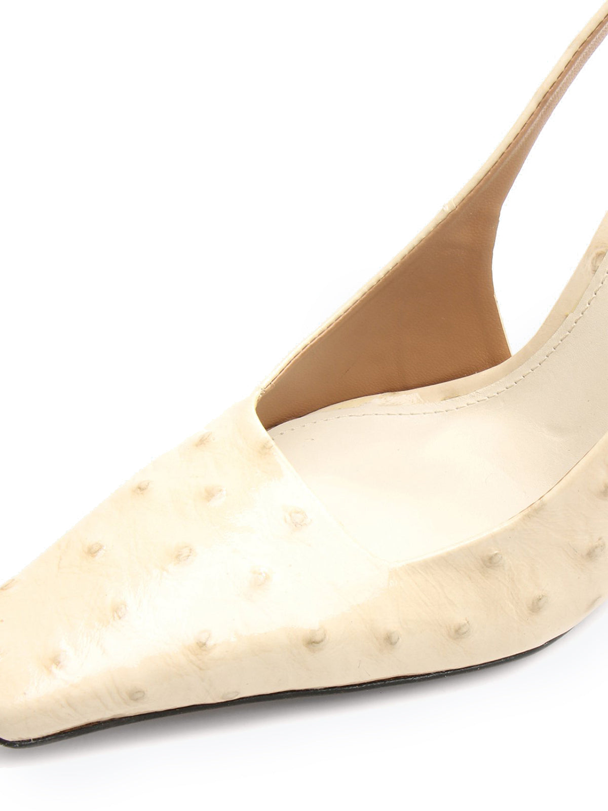 Beige Ostrich Pattern Square-Toe Buckle Back Strap High Heels