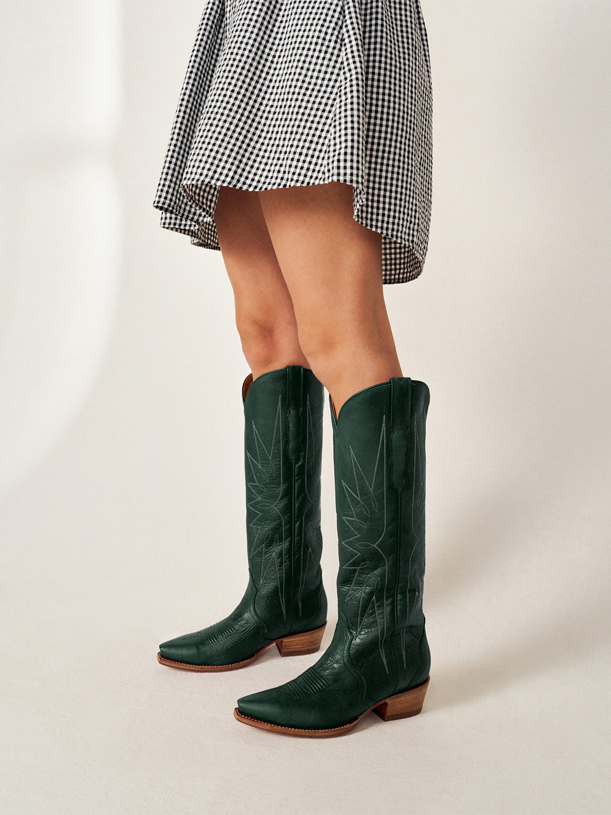 Black Snip-Toe Embroidery Wide Calf Knee High Cowgirl Boots