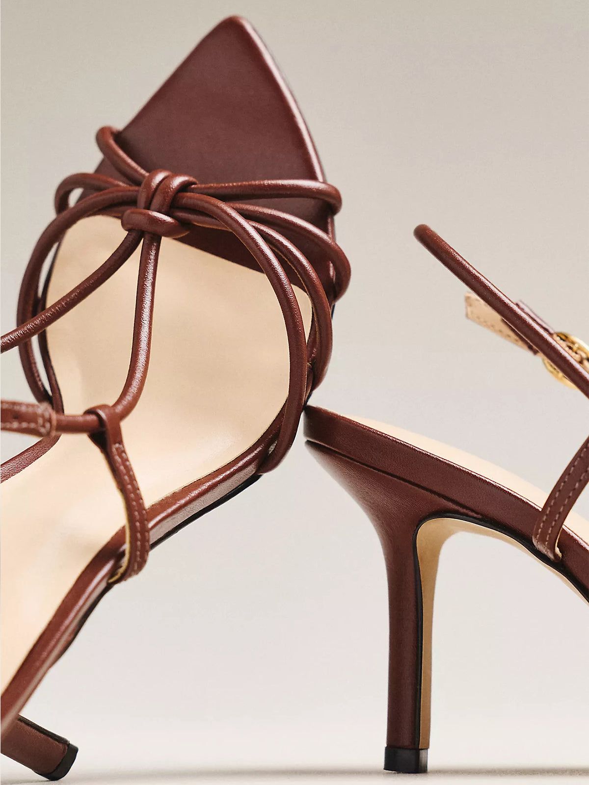 Chocolate Open Pointed-Toe Strappy And Buckle Slingback High Heels