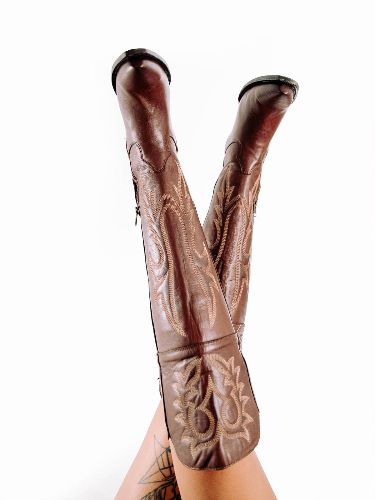 Brandy Snip-Toe Half-Zip Embroidery Tall Over-The-Knee Cowgirl Boots