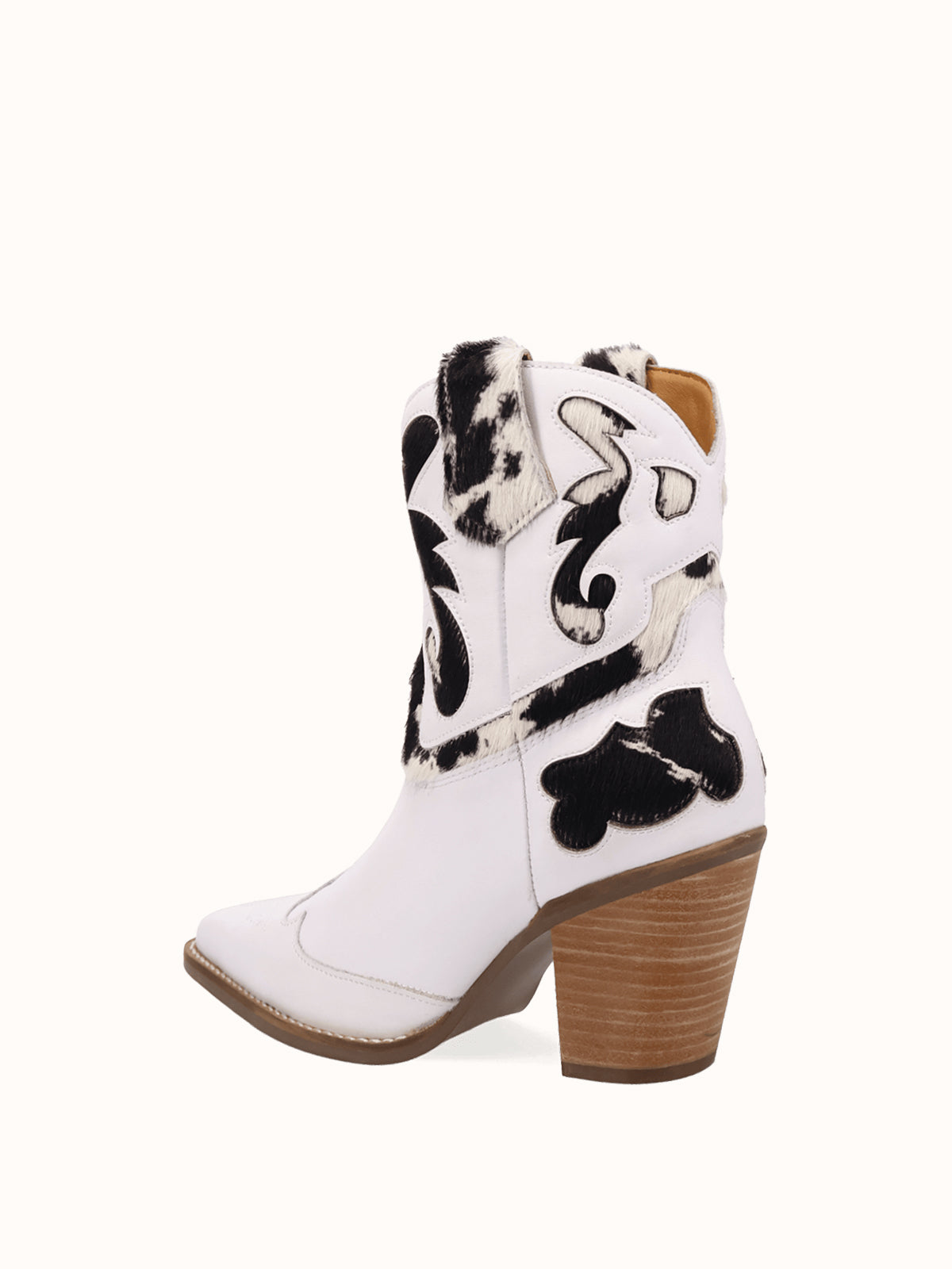 White And Cow Pattern Snip-Toe Sleek Ankle Cowgirl Boots
