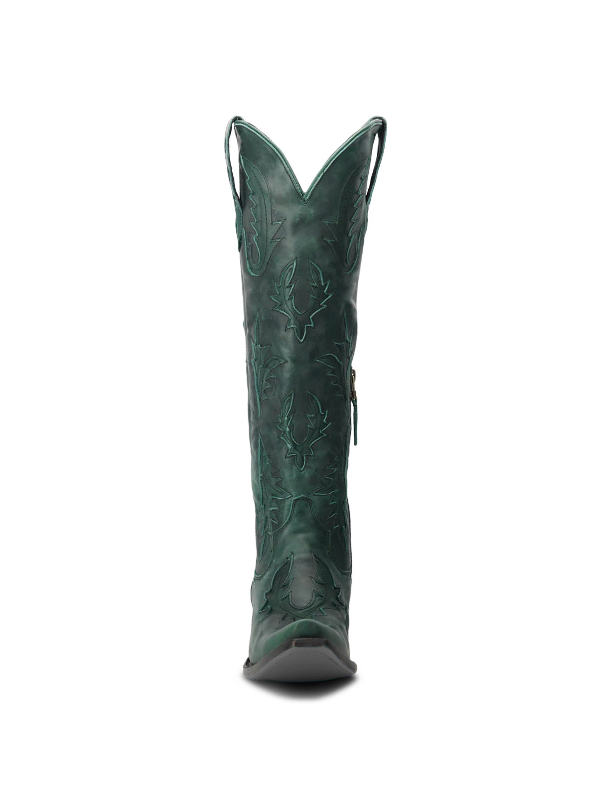 Half-Zip Snip-Toe Embroidery And Inlay Back Lace-Up Knee High Cowgirl Boots - Green