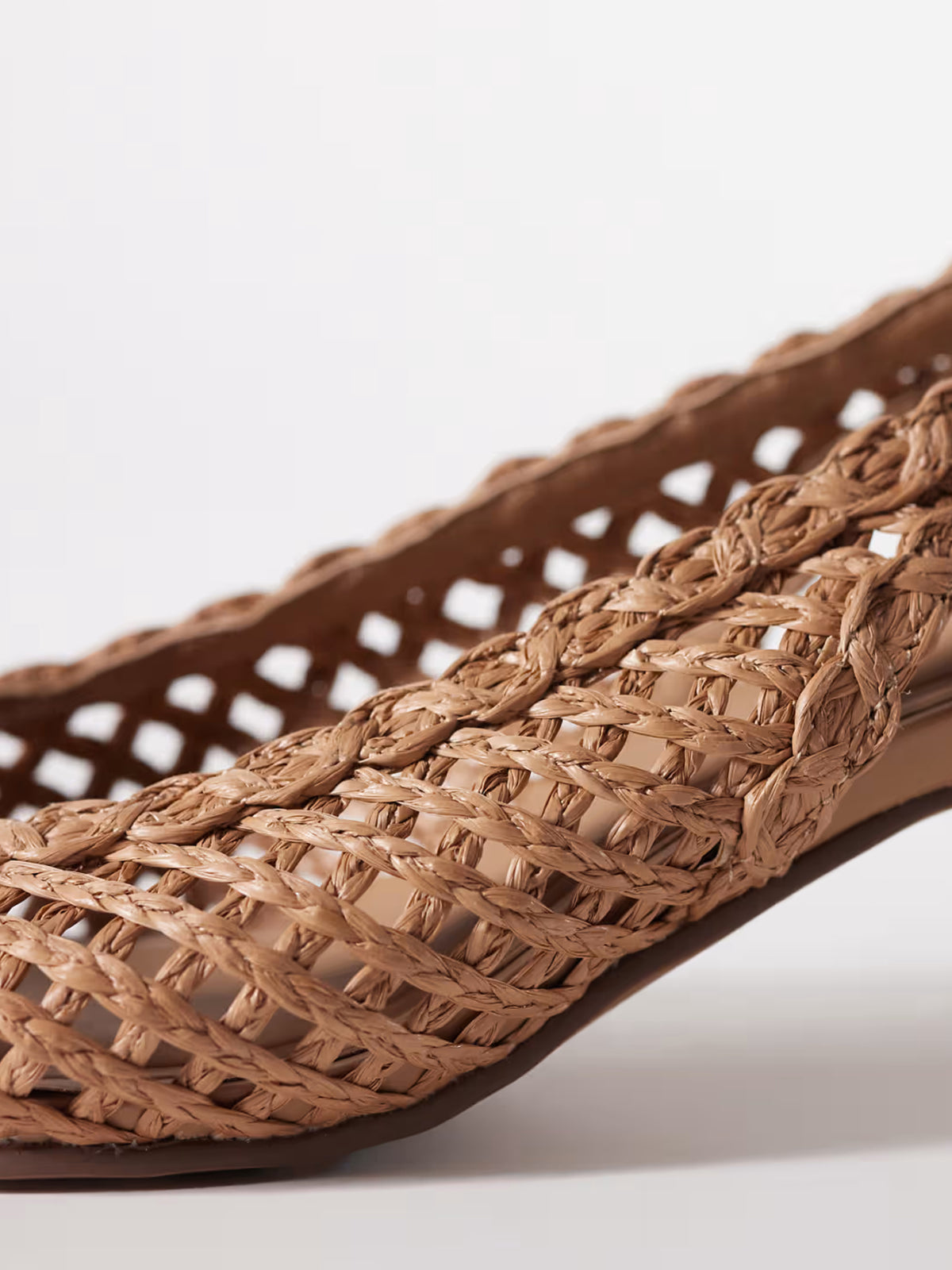 Tan Rope Weaving Pointed-Toe Classic Back Strap Kitten Heels