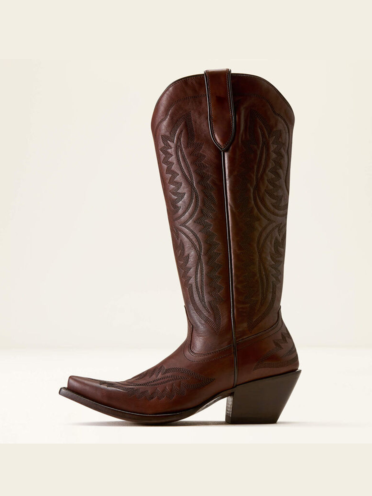 Western Embroidery Tall Snip-Toe Half-Zip Knee High Cowgirl Boots - Vintage Brown