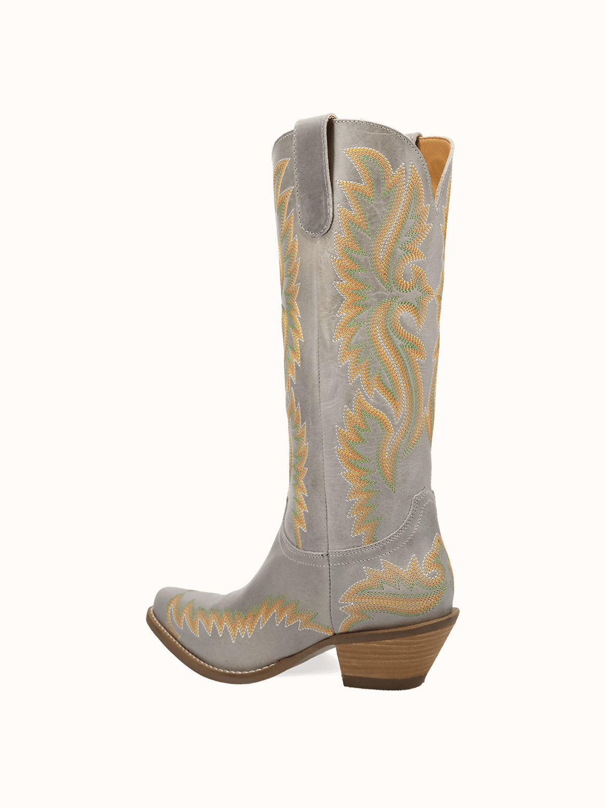 Bone Snip-Toe Chic Flame Embroidery Sleek Mid Calf Cowgirl Boots