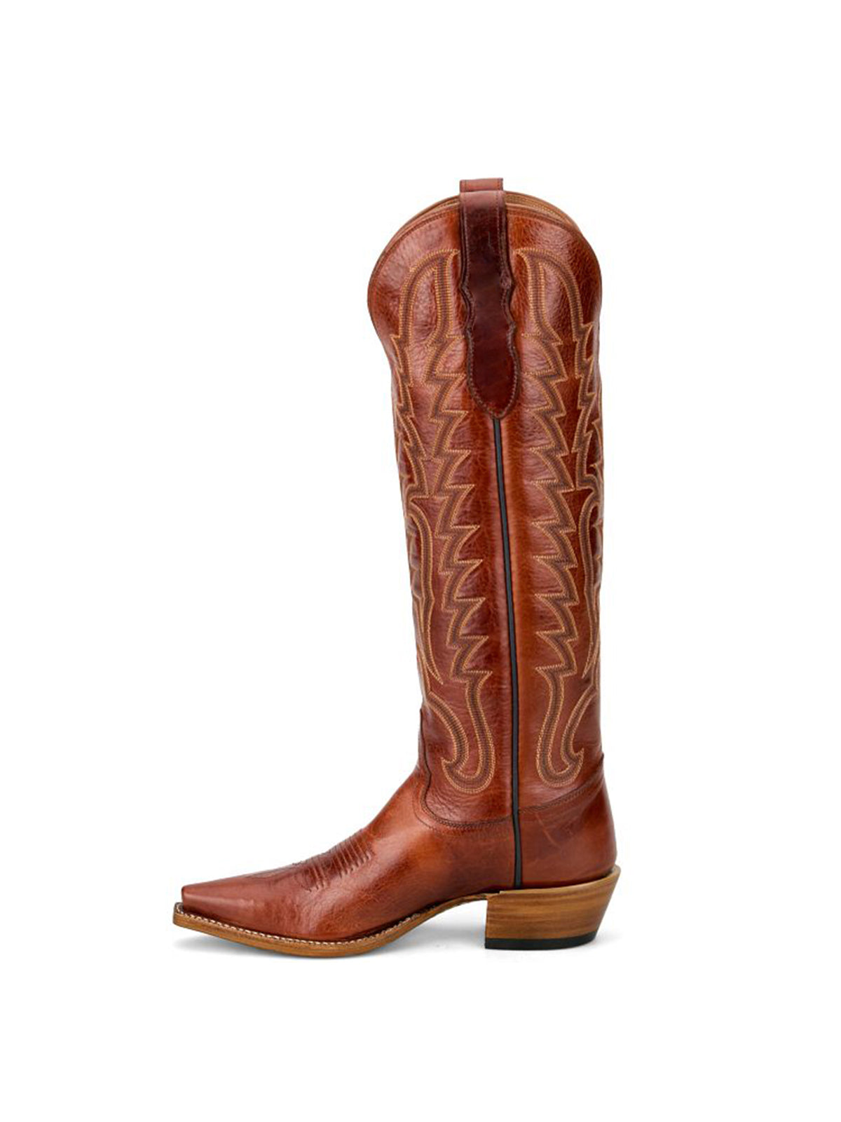 Brown Snip-Toe Single Row Stitch Knee High Cowgirl Boots